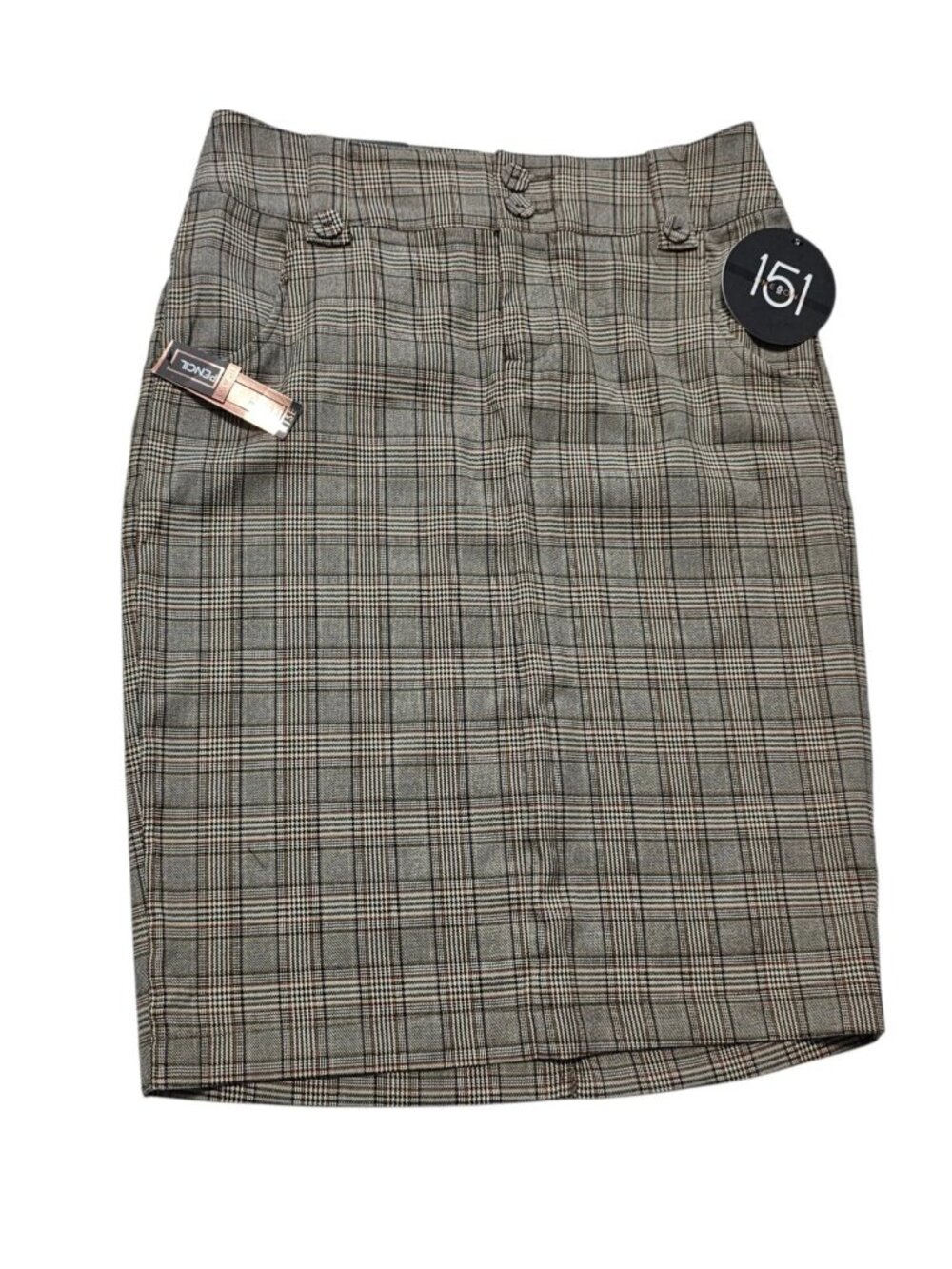 one 5 one Plaid Pencil Skirt Small Brown Glen Check High Rise Preppy